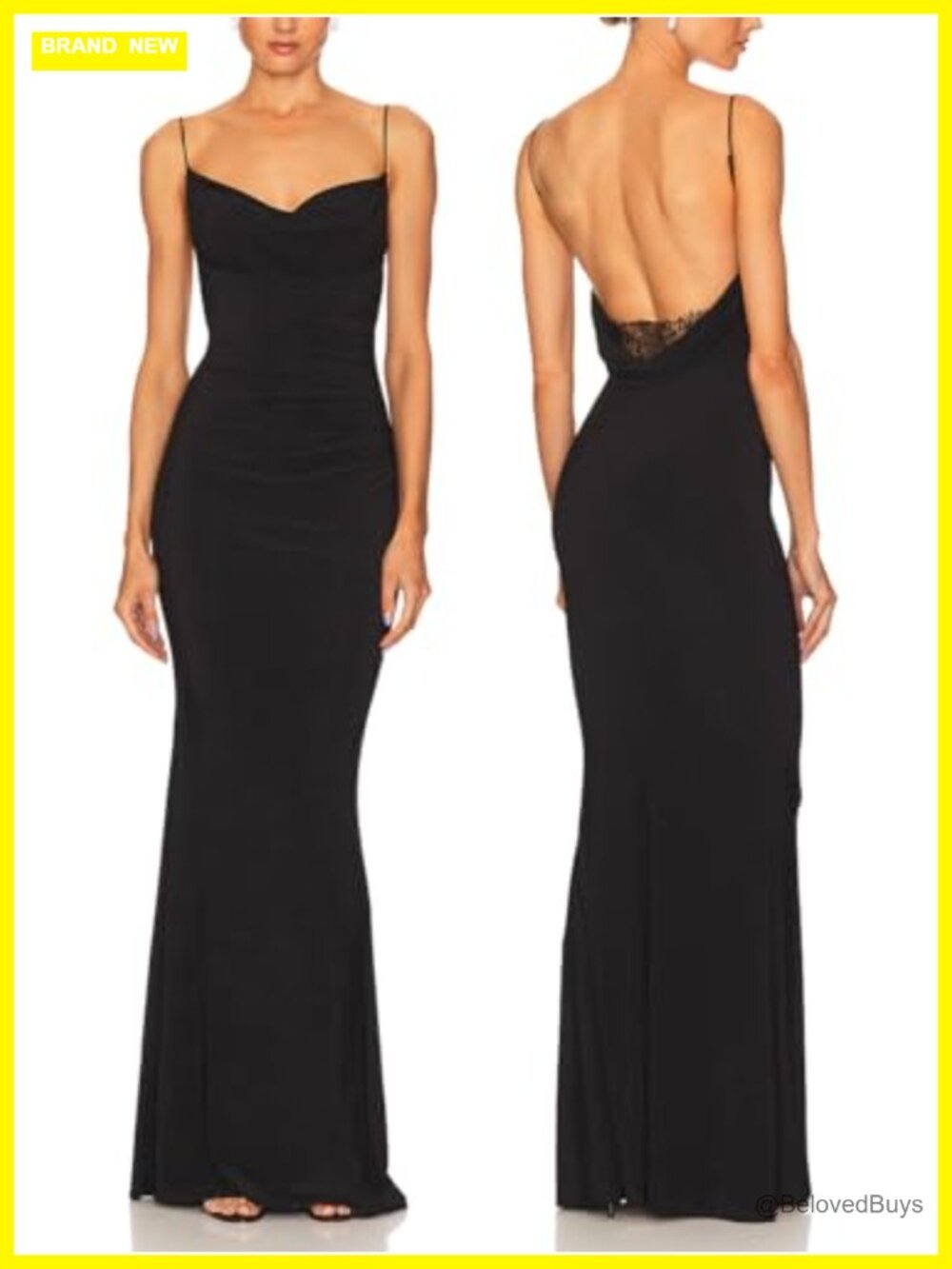 Women Drape Neck Lace Backless Maxi Dress Spaghetti Strap Mermaid Gown